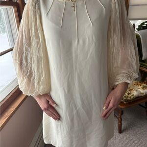 Vintage 60s mini wedding dress chiffon balloon sleeves mod gogo fairy